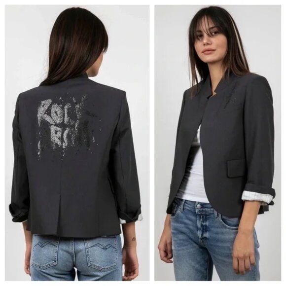 Zadig & Voltaire Women Verys Bis Rock Jacket Gray Size 40/L - Picture 1 of 10